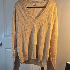 Neiman Marcus V-Neck Sweater in Tan 100% linen size xl